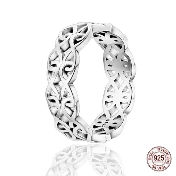 NWT S925 Sterling Silver Stamped Infinity Loop Flow Wide Band Ring Sz. 7 - Picture 1 of 11